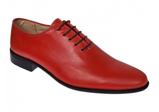 Pantofi barbati rosii eleganți din piele naturală cu șiret și talpi confortabile deosebite GKR51R
